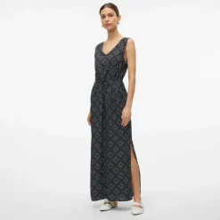 VERO MODA Robe longue sans manches avec fente latérale ajustée à la taille Femme NOIR Best