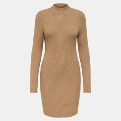 ONLY Robe maille ajustée Kattie col montant manches longues Femme MARRON CLAIR Sale