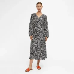 OBJECT Robe manches ballons col V à motif Femme NOIR Hot