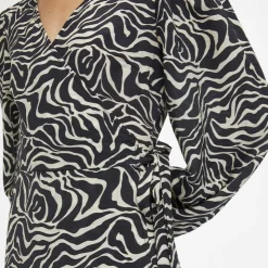 OBJECT Robe manches ballons col V à motif Femme NOIR Hot