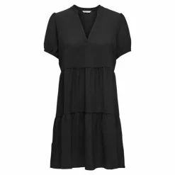 ONLY Robe manches courtes bouffante col v cintrée Femme NOIR Best