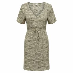 JDY Robe manches courtes col v cordon d'attache imprimé Femme BLANC ECRU Discount