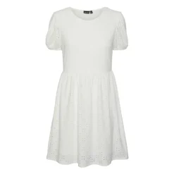 PIECES Robe manches courtes en broderie anglaise Femme BLANC Discount