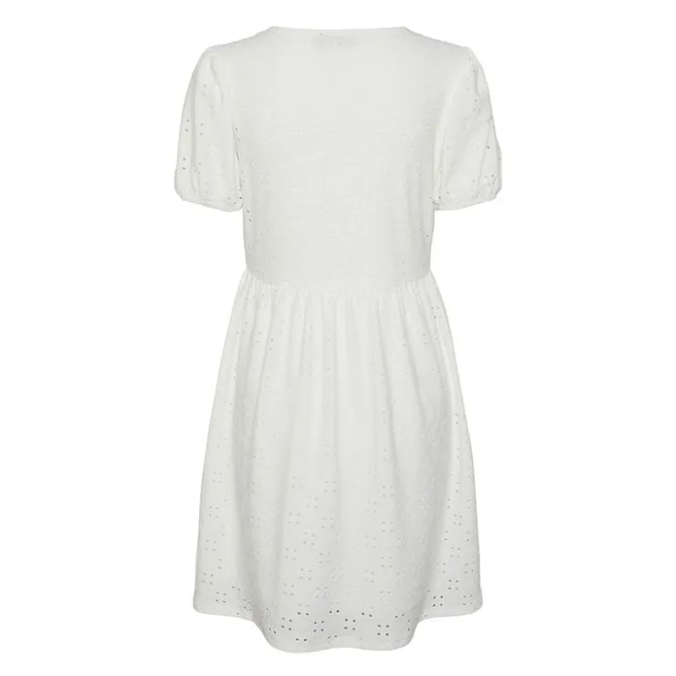 PIECES Robe manches courtes en broderie anglaise Femme BLANC Discount