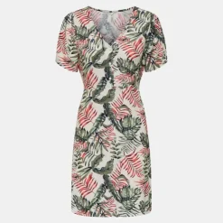 ONLY Robe manches courtes selina col v imprimé plantes Femme BLANC ECRU