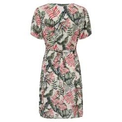 ONLY Robe manches courtes selina col v imprimé plantes Femme BLANC ECRU