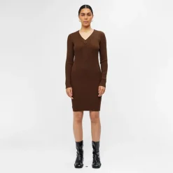 OBJECT Robe manches longues col V OBJAE THESS Femme MARRON Clearance