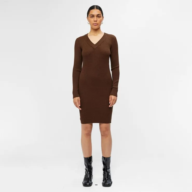 OBJECT Robe manches longues col V OBJAE THESS Femme MARRON Clearance
