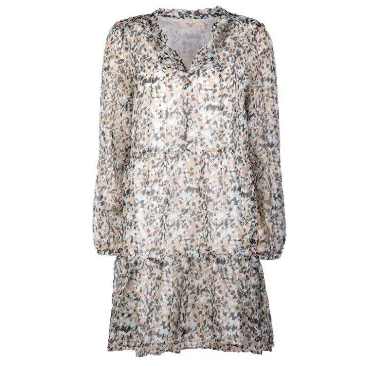 DEELUXE 74 Robe manches longues imprimée léopard Femme BEIGE Best