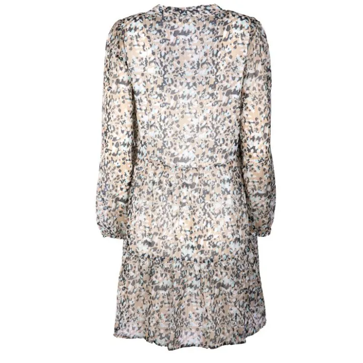 DEELUXE 74 Robe manches longues imprimée léopard Femme BEIGE Best