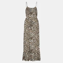 VERO MODA Robe maxi fines bretelles imprimé léopard décolleté rond Femme MARRON Best