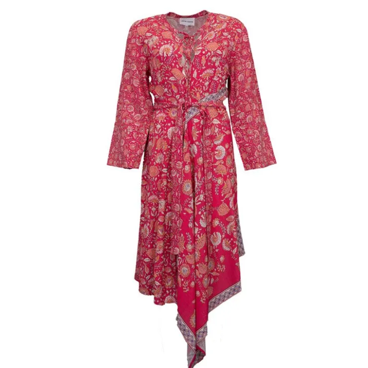 ANTIK BATIK Robe mi longue asymétrique dandy imprimé fleuri fuschia Femme ROSE Sale