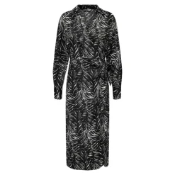 ONLY Robe midi manches longues col chemise ceinture imprimé Femme NOIR