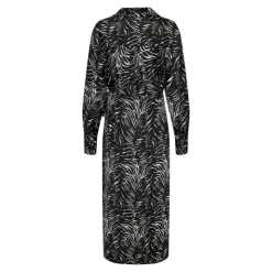 ONLY Robe midi manches longues col chemise ceinture imprimé Femme NOIR
