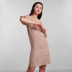 PIECES Robe mi-longue à bretelles col V Femme BEIGE Discount