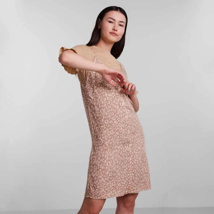 PIECES Robe mi-longue à bretelles col V Femme BEIGE Discount
