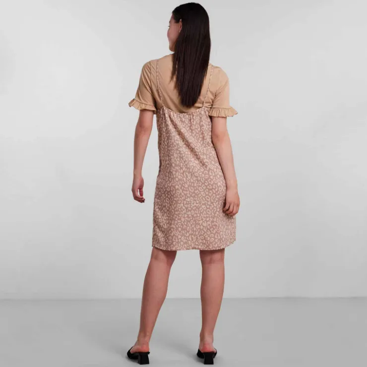 PIECES Robe mi-longue à bretelles col V Femme BEIGE Discount
