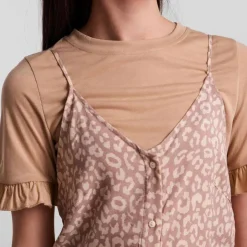 PIECES Robe mi-longue à bretelles col V Femme BEIGE Discount