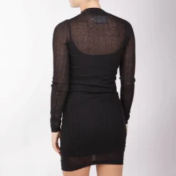 CALVIN KLEIN Robe moulante courte maille fine doublure col montant e Femme NOIR Hot