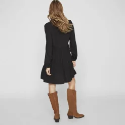 VILA Robe e à volants col chemise vimorose Femme NOIR New