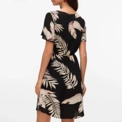 VERO MODA Robe e manches courtes col v imprimé feuilles Femme NOIR Online