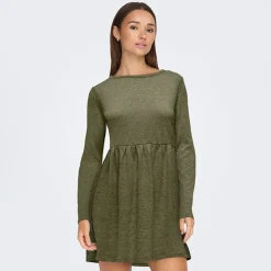 JDY Robe patineuse manches longues col ras de cou Femme KAKI Best