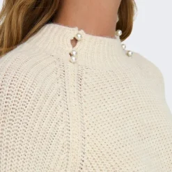 ONLY Robe pull col montant perles Femme BLANC Discount