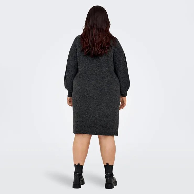 ONLY CARMAKOMA Robe pull longue en maille col montant manches ballons Femme GRIS FONCE Clearance