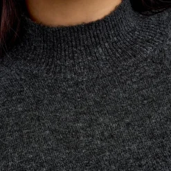 ONLY CARMAKOMA Robe pull longue en maille col montant manches ballons Femme GRIS FONCE Clearance