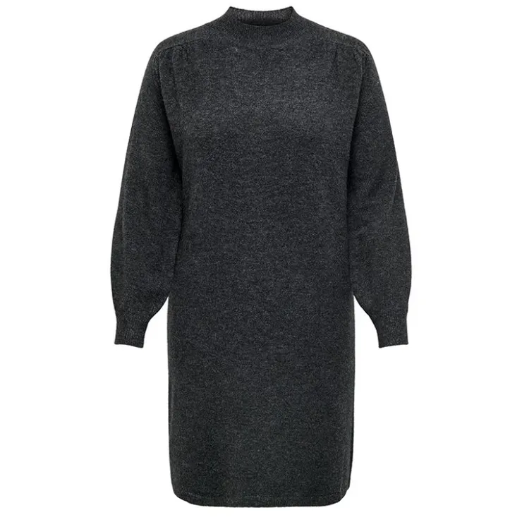 ONLY CARMAKOMA Robe pull longue en maille col montant manches ballons Femme GRIS FONCE Clearance