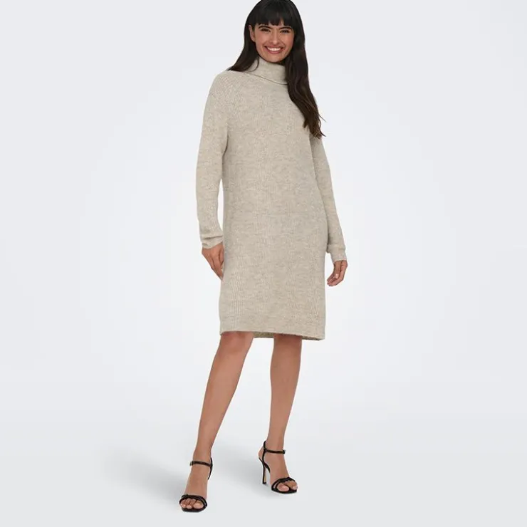 ONLY Robe pull Silly col roulé à manches longues Femme BEIGE Outlet