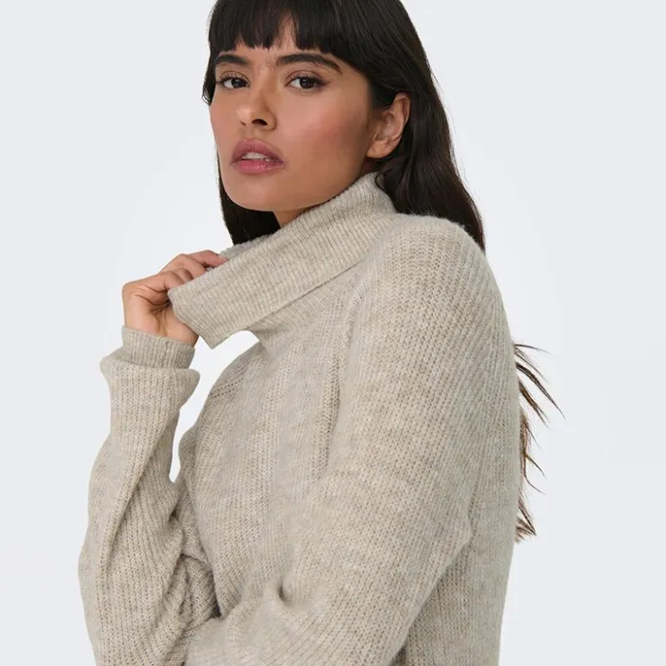 ONLY Robe pull Silly col roulé à manches longues Femme BEIGE Outlet
