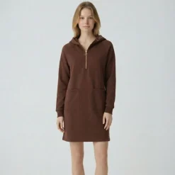 LES TROPEZIENNES PAR M.BELARBI Robe sweat à capuche zippée avec ilitilaes brodées Femme MARRON FONCE New