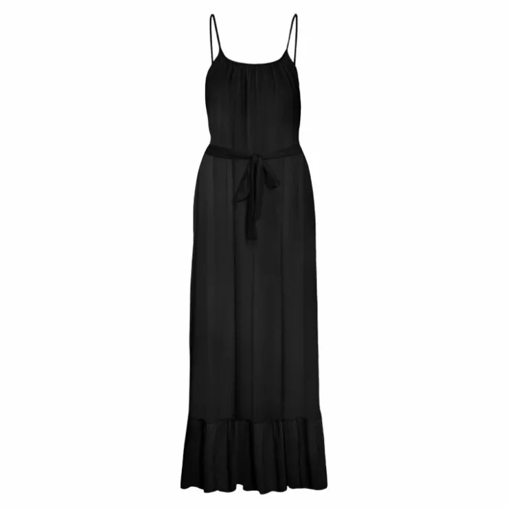 VERO MODA Robe unie à fines bretelles longueur midi volant Femme NOIR Best