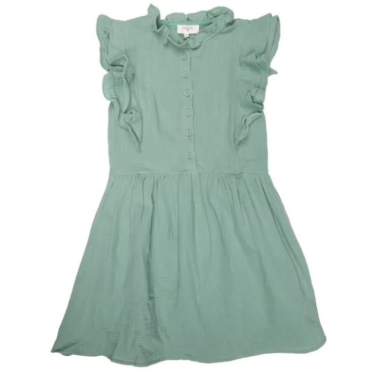 DEELUXE 74 Robe menthe volants et boutons devant Enfant VERT Best