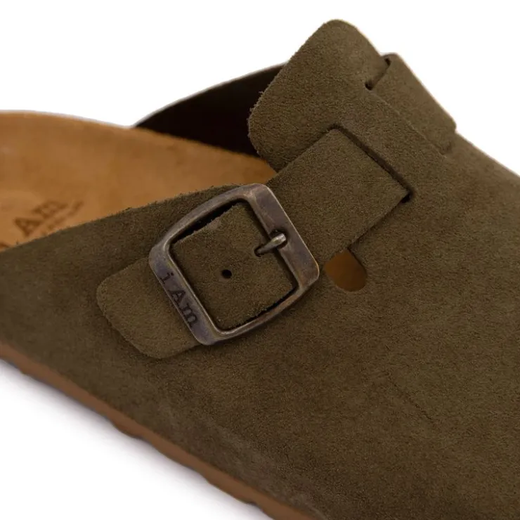 I AM Sabots en cuir lisse daim à boucle Femme KAKI Online