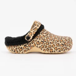 KELARA Sabots fourrés à motif léopard Femme MARRON CLAIR Discount