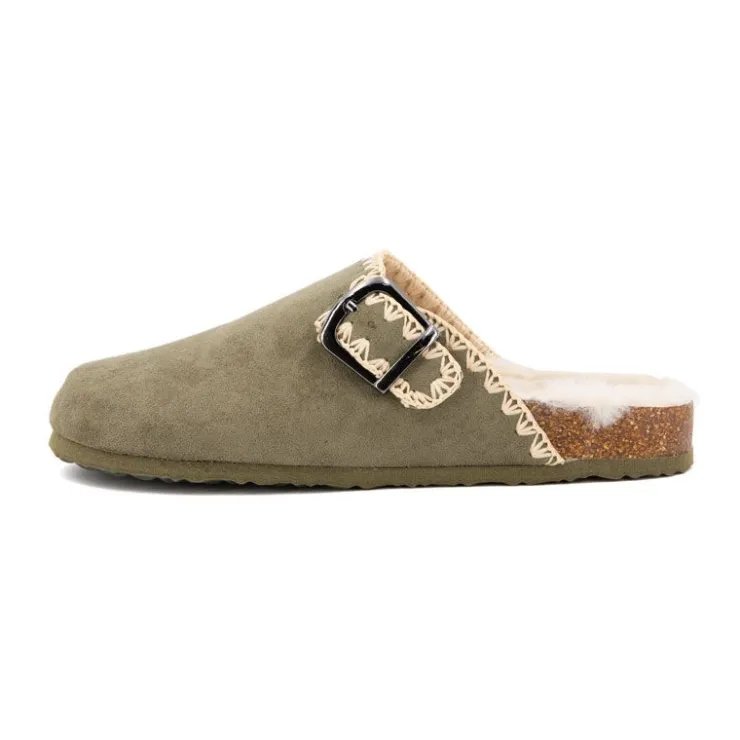 BURTON OF LONDON Sabots fourrés liseré crochets Sunny Femme KAKI Sale