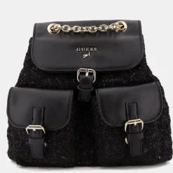 GUESS Sac à dos 18x12x25cm tweed et similicuir fille Enfant NOIR Hot