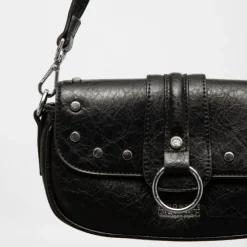 GEORGES RECH Sac à rabat avec anneau argenté taysir 24x5x14cm Femme NOIR Hot