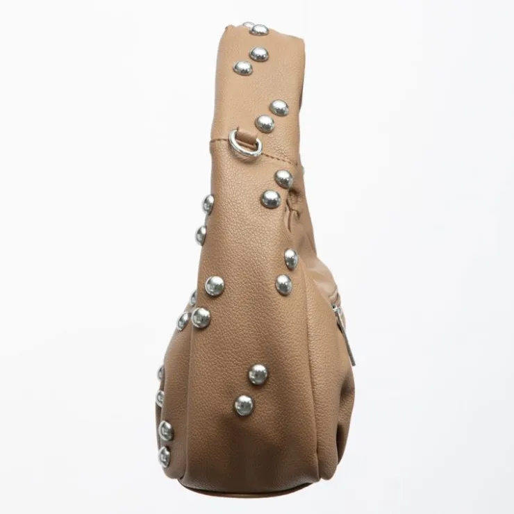 TORRENTE Sac baguette à clous avec anse ajustable 28x10x20cm Femme MARRON New