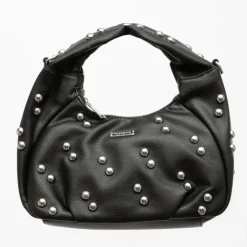 TORRENTE Sac baguette à clous avec anse ajustable 28x10x20cm Femme NOIR New