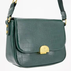 GEORGES RECH Sac bandouliere Romy motif croco à clip doré 22x18x8cm Femme VERT FONCE Online