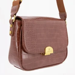 GEORGES RECH Sac bandouliere Romy motif croco à clip doré 22x18x8cm Femme MARRON Clearance