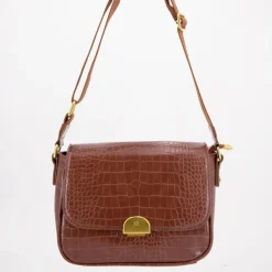 GEORGES RECH Sac bandouliere Romy motif croco à clip doré 22x18x8cm Femme MARRON Clearance