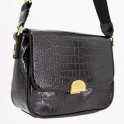 GEORGES RECH Sac bandouliere Romy motif croco à clip doré 22x18x8cm Femme NOIR Clearance