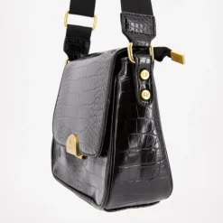 GEORGES RECH Sac bandouliere Romy motif croco à clip doré 22x18x8cm Femme NOIR Clearance