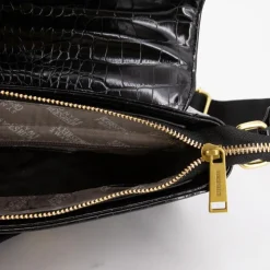 GEORGES RECH Sac bandouliere Romy motif croco à clip doré 22x18x8cm Femme NOIR Clearance