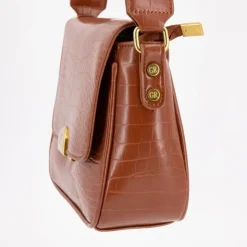 GEORGES RECH Sac bandouliere Romy motif croco à clip doré 22x18x8cm Femme MARRON CLAIR New