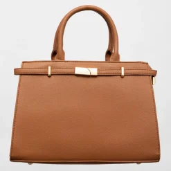 GEORGES RECH Sac thumette trapèze avec clip doré 32x13x22cm Femme MARRON New